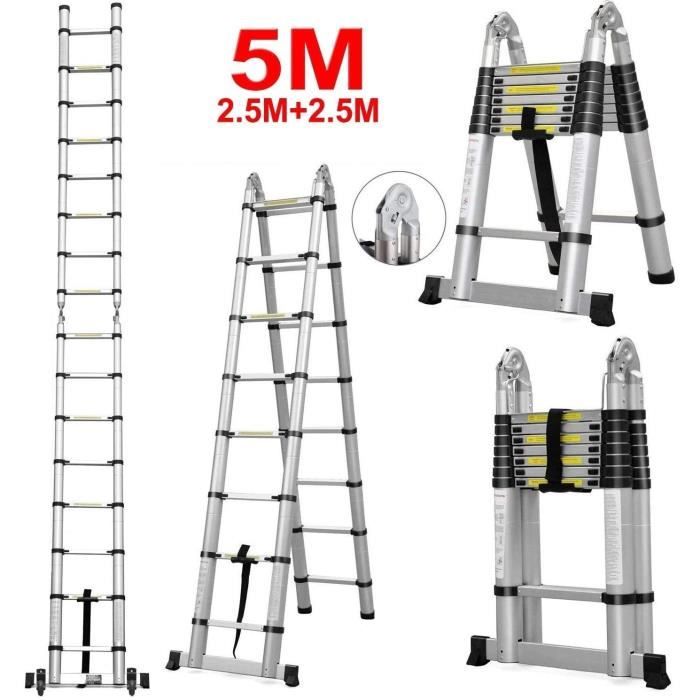 KEKE-Echelle Télescopique Echelle Pliante en Aluminium, 5M (2.5M+2.5M)