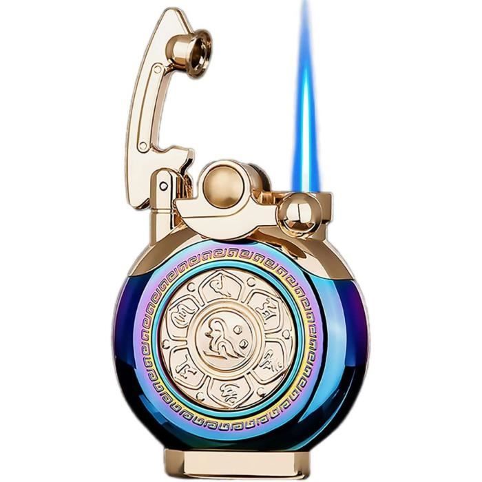 Briquet à Double Flamme Vintage Steampunk Butane Rechargeable - Coupe-Vent Avec Réservoir Transparent