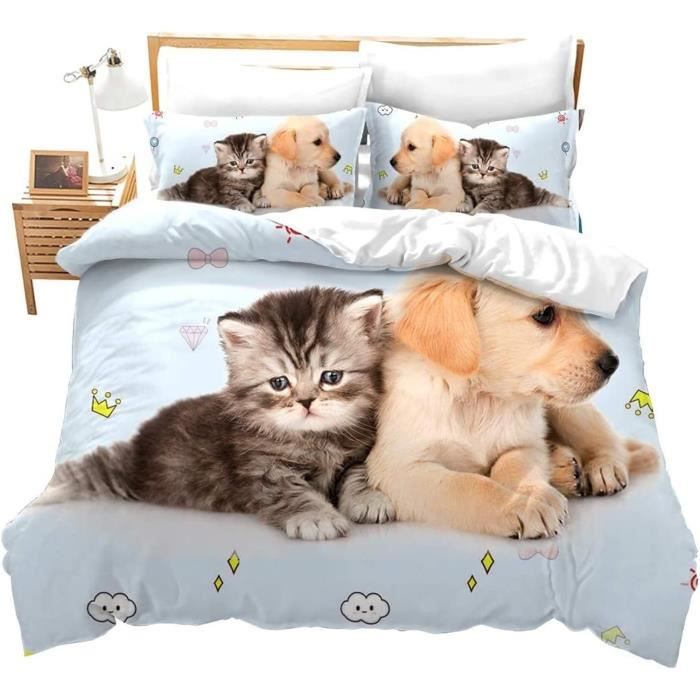 Housse De Couette 90x190 Cm Motif Chien 3D - Microfibre Douce - 2 Taies D'oreiller 65x65 Cm - Pour Enfant/adulte
