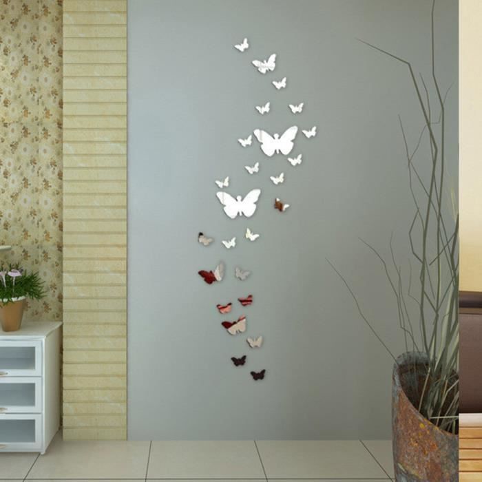 Papillons Stickers Miroir Autocollant Amovible Murale DIY Maison Salon Soleil