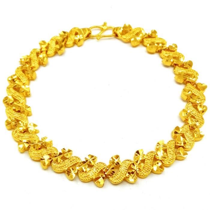 Femme bracelet sculpté bracelet 18k or jaune rempli 8 mm Fashion Jewelry 60 mm