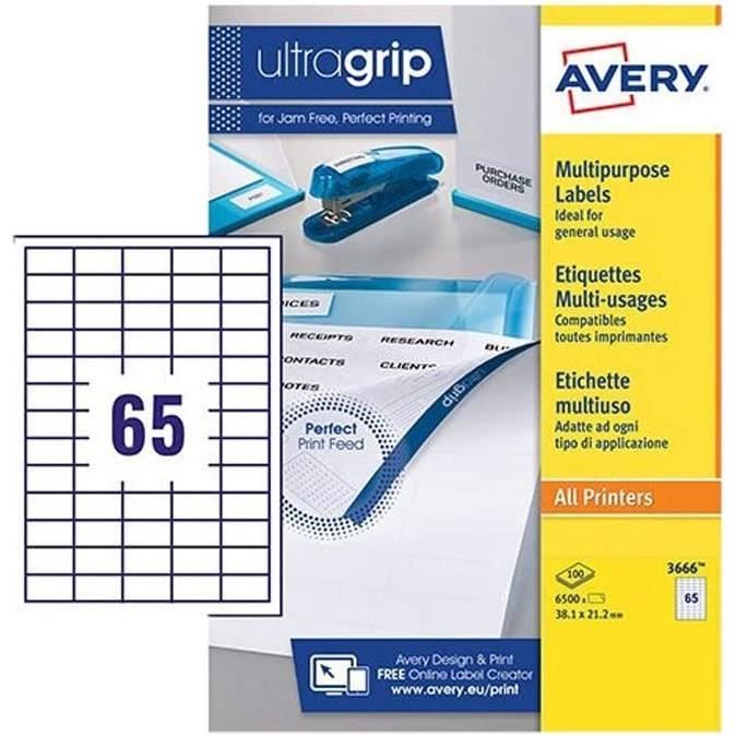 Avery tiquettes Multi usages 65 tiquettes Par Feuille 40 Feuilles Avery tiquettes multi usages 65 tiquettes par feuille 40 feuilles