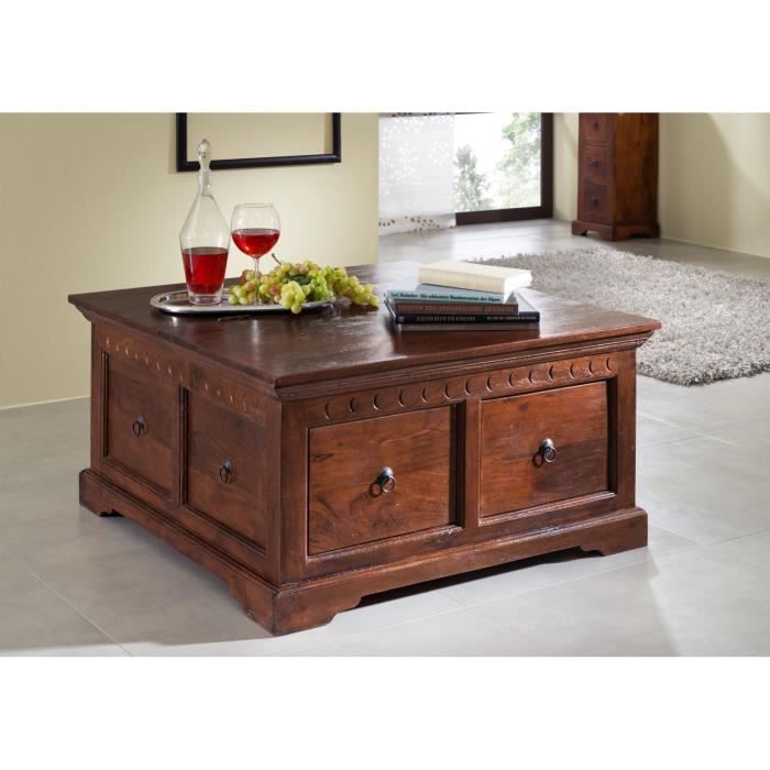 table basse inspiration coffre bois massif d acacia laque nougat style colonial oxford 416 cdiscount maison