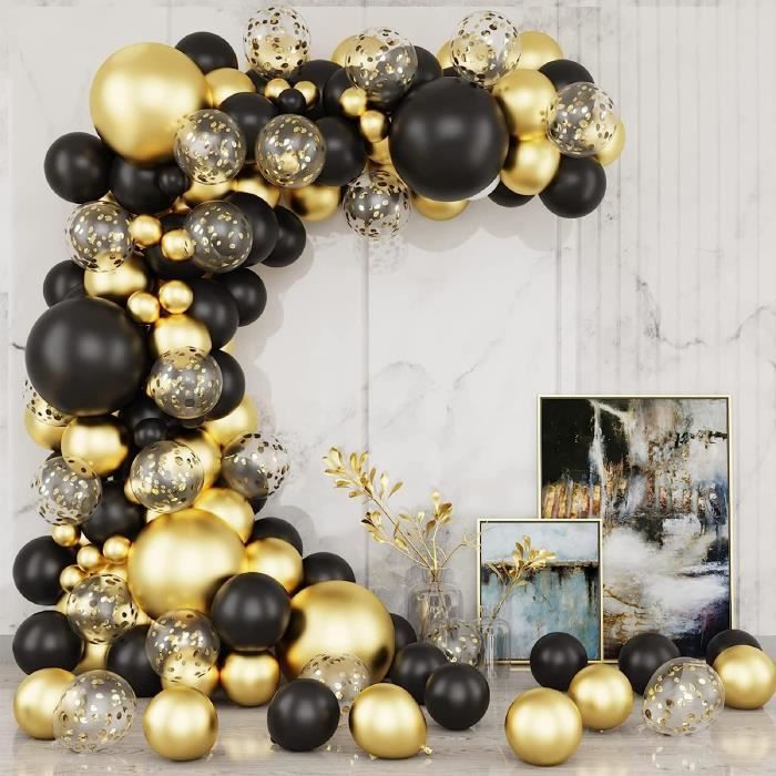 Arche Ballon Anniversaire Or Noir, 152 Kit Arche Ballon Noir Or Argent Beige Avec Confettis Dorés, Noir Doré Arche De Ballon Pour Anniversaire Decoration Mariage Bapteme Graduation Décoration Retraite - 2
