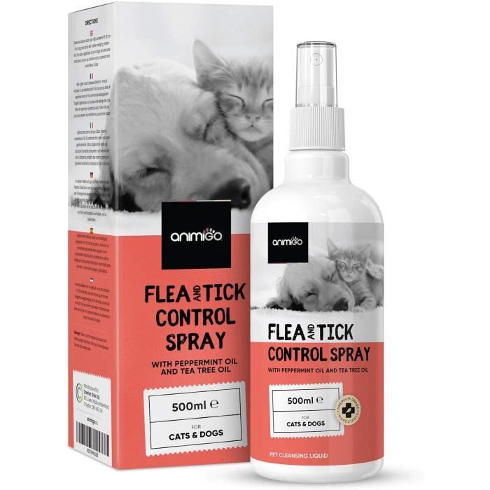 spray anti puces et tiques pour chat, chien, chaton, chiot 500ml à base de plantes - facile à appliquer, longue protection -