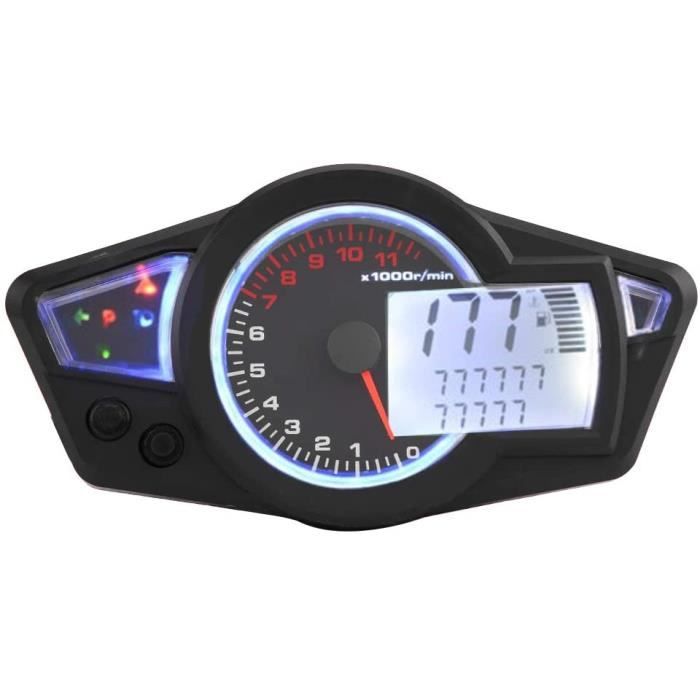 Compteur de vitesse universel pour compteur kilométrique de moto - Tachymètre LCD numérique 15000 tr-min avec rétro-éclairage du c