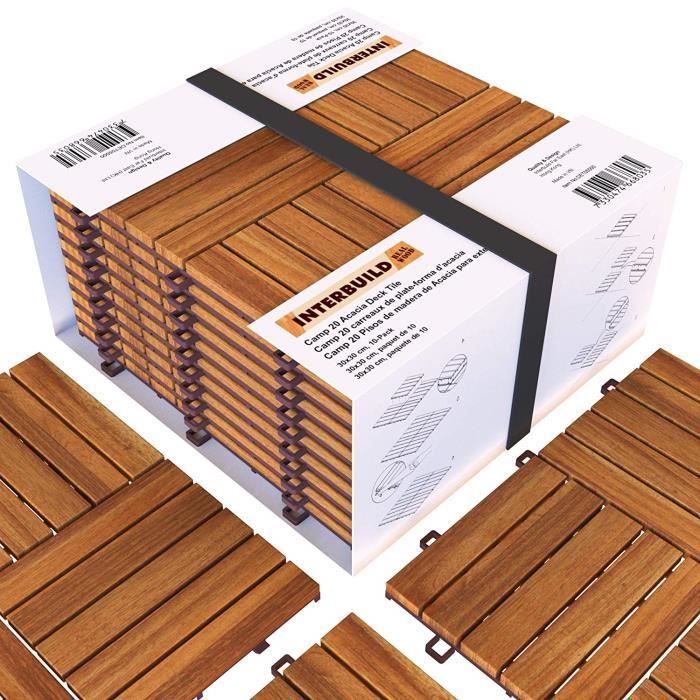 interbuild acacia uiles de terrasse en bois dur 30 30cm 10 tuiles 0 9 m2 par pack pour patio balcon garantie 5 ans teck dore cdiscount jardin