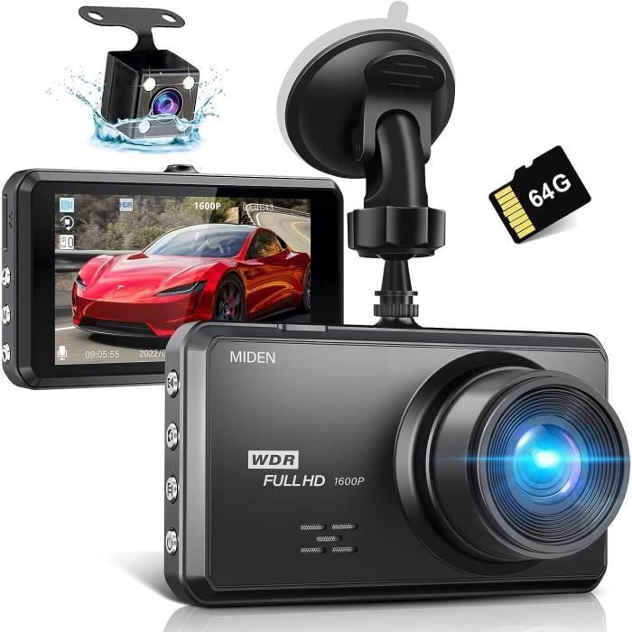2.5K Dashcam Avant Arrière,Carte SD 64G,Camera Embarquée Voiture 1600P+1080P FHD,3.2\