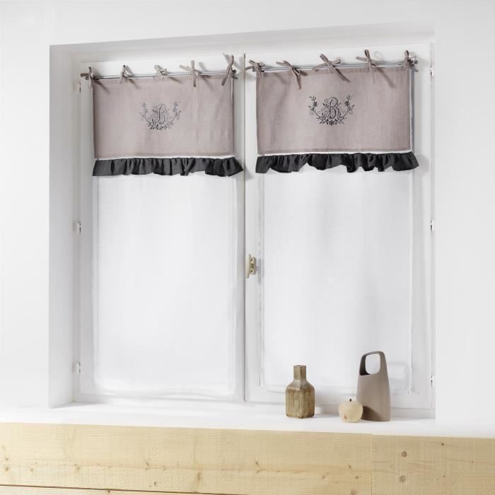 Paire Droite A Nouettes 2 X 60 X 120 Cm Polyester Brode Bonheur Taupe Anthracite Achat Vente Brise Bise Bientot Le Black Friday Cdiscount