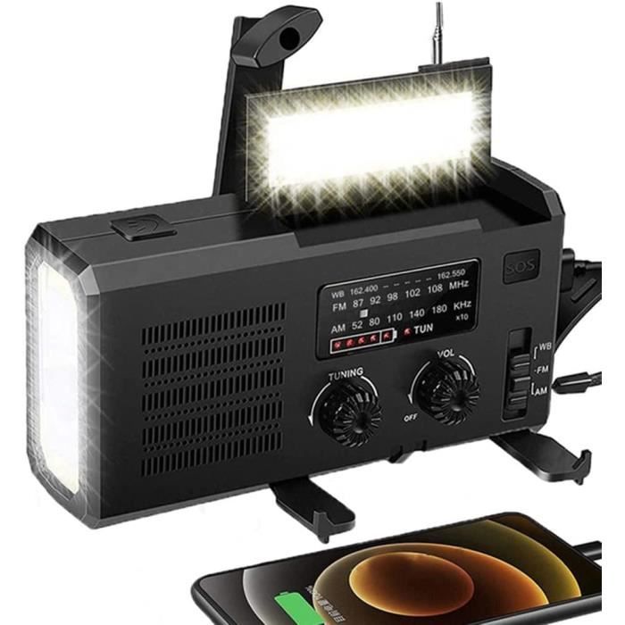 WR-6B Radio d'urgence solaire à manivelle DAB avec lampe de poche LED - Noir