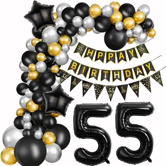 55-ans-anniversaire-d-coration-noir-or-55-ans-anniversaire-femme-argent