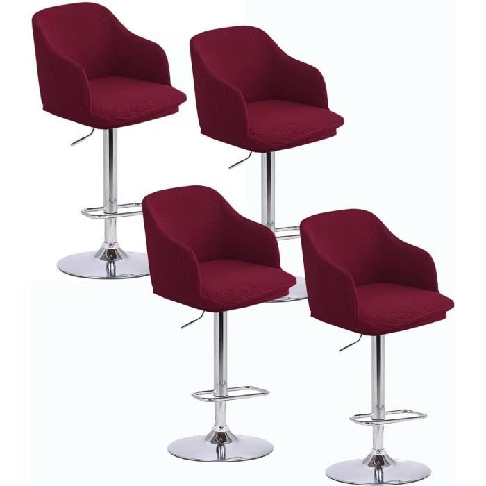 Lot De 2 Housses De Tabouret De Bar Avec Dossier Extensible Imprimé Geometrique Décor De Chaise