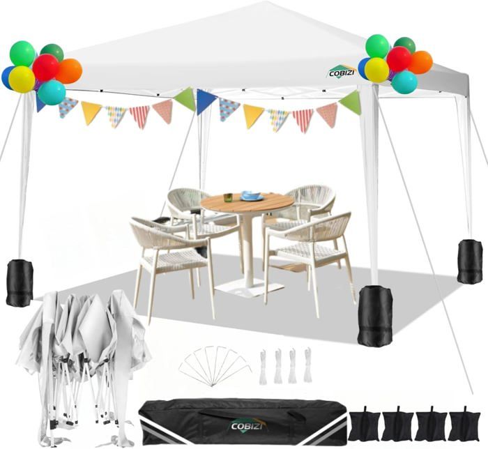 Tonnelle de Jardin Pliante 3x3m Tente de Réception étanche et Protection UV Chapiteau/Pavillon 3 Hauteur réglable - Blanc