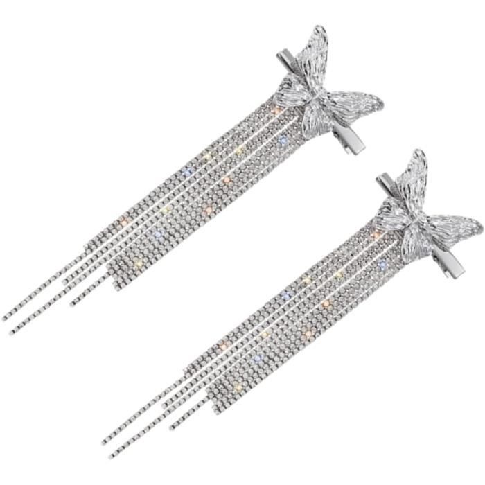 Pince à Cheveux Barrette Noeud Papillon Noir à Paillettes Argentées Et Dentelle Rose - Neuf