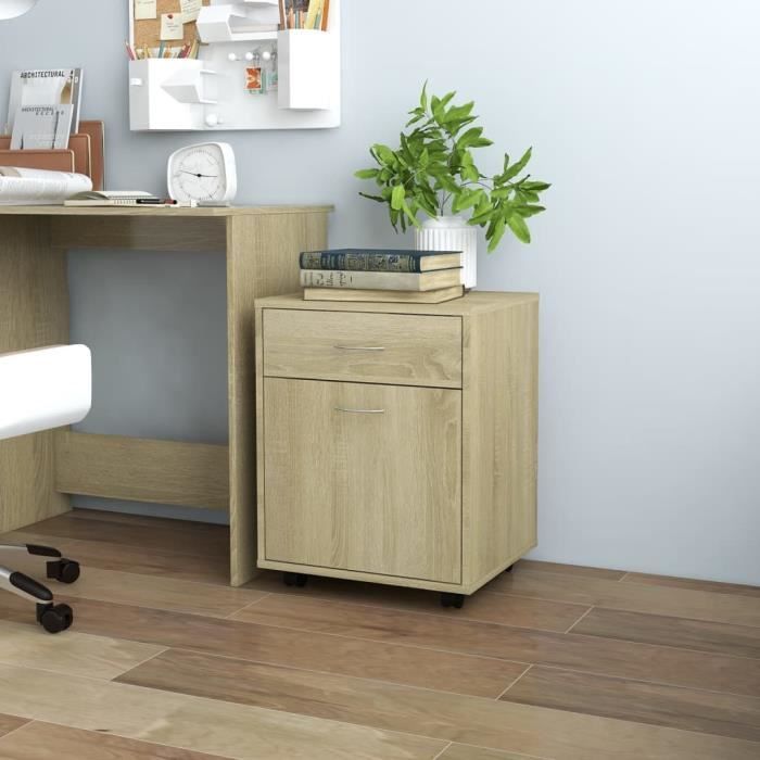 Armoire à Roulettes Gris Sonoma 55x40x91 Cm - Matériau Dérivé Du Bois - 4 Roulettes Dont 2 Freinées - 2 Compartiments - Charge Max 40 Kg