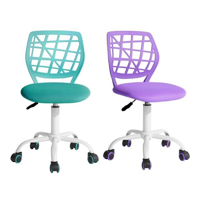 furniturer lot de 2 chaise de bureau adolescents pivotante réglable avec siège en tissu ergonomique, turquoise+violet