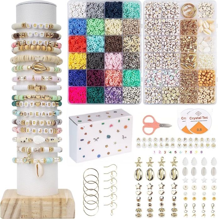 Kit Perles Bracelet 11000+ Pièces - Perles Heishi 6mm + Lettres + Accessoires - DIY Bijoux