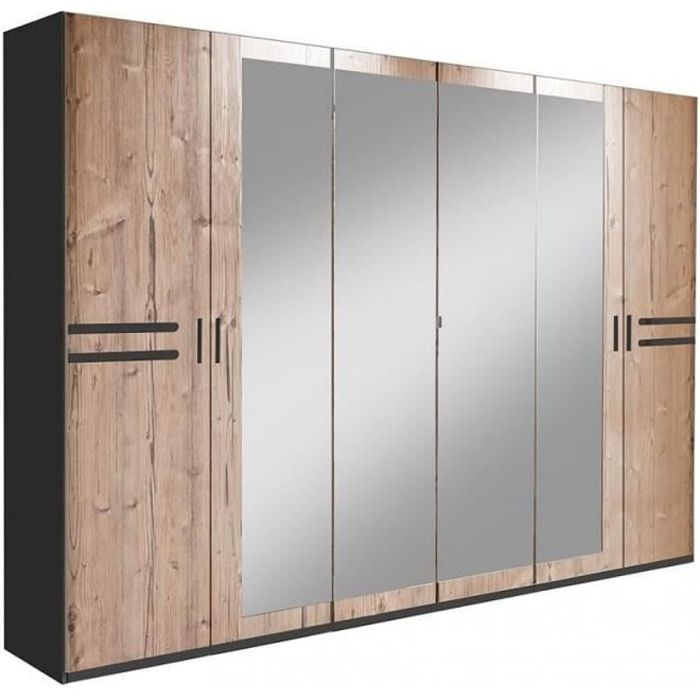 Armoire Penderie Idaho 6 Portes 4 Miroirs Largeur 270 Cm Coloris