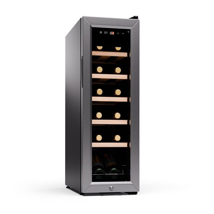 Klarstein Cave à vin Shiraz Premium Smart 12 Bouteilles Slim Cave de conservation - éclairage LED Argent