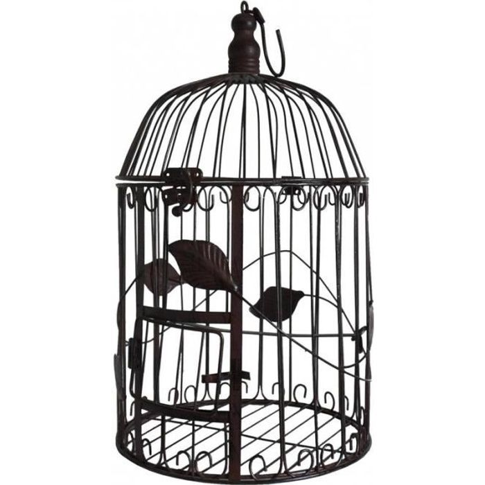 Meilleurs prix pour Grande Cage à Oiseaux à Poser ou Volière Enclos à Volatiles Ronde à Suspendre en Fer Patiné Marron 25x25x51cm