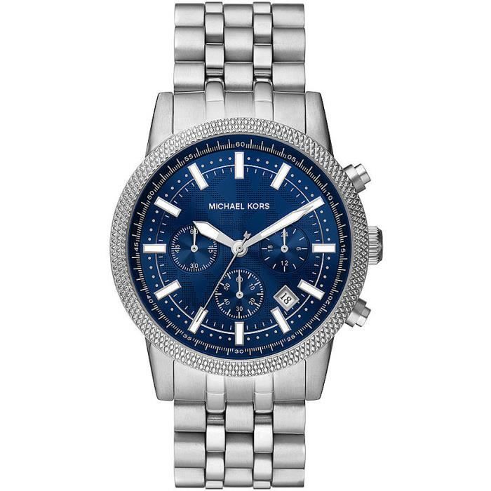 Montre Chronographe - MICHAEL KORS - Hutton - Argenté/Acier - Étanchéité 10 Atm - Cadran Bleu