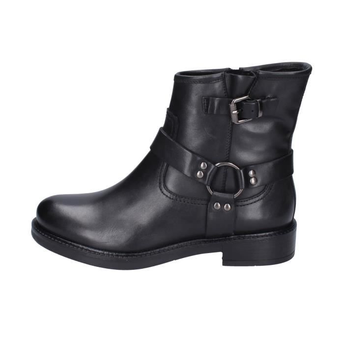 CAF NOIR Bottines Femme Noir Cuir BC870 Noir Cdiscount Chaussures