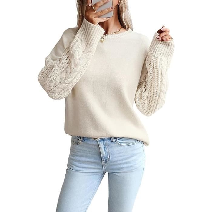 Pull Hiver Femme Tricoté, Pulls Femme Sexy Col V Couleur Uni Elegant  Sweater Tricot Torsadé Coupe Ajustée Manches Longues Chaud Chic Chandail