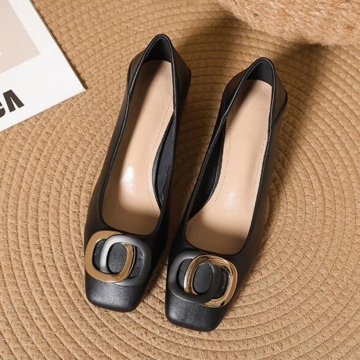Escarpins en cuir véritable pour femmes, talons hauts épais, bout carré
