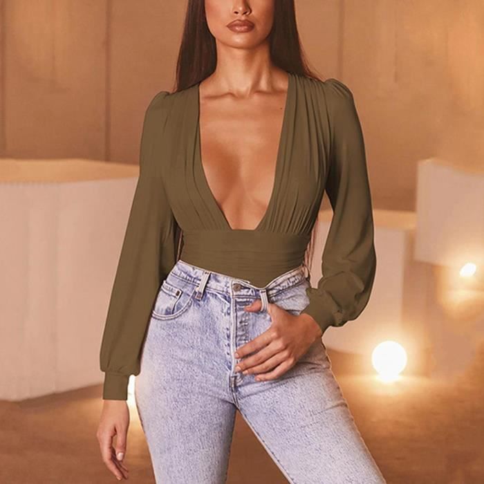 Body Femme KOEMCY Manches Longues Col Haut - Combinaison Slim Élégante, 80% Polyester 20% Spandex, Bouton-Pression
