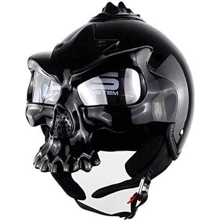 Certification Dot (Noir Mat) Tête de Mort sur Le Visage pour Casque de Moto Casques Harley Vintage Casque de vélo Chopper avec Par