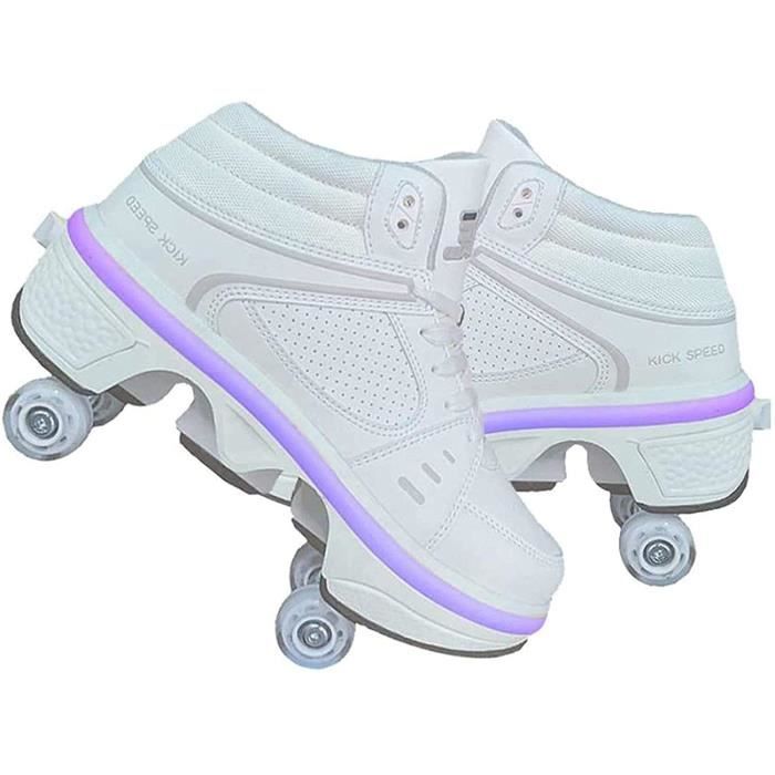 LDTXH Patins A roulettes avec 4 Roues réglables à roulettes Chaussures 2 en 1 Multi-usages Kick Roller Shoe pour garçons Filles,37