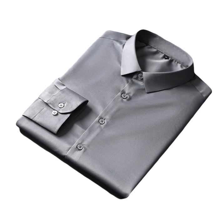 Chemise homme Gris Manches Longues Respirante Slim Fit Sans Repassage Business