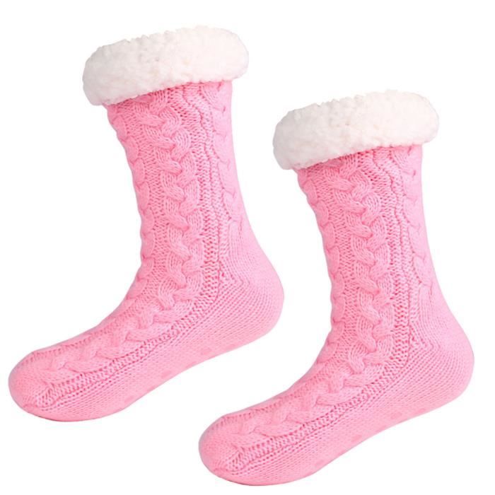 Chaussettes-pantoufles Antidérapantes Pour Bébé - 2 Paires, Semelle Caoutchouc, Hiver Chaud - Tailles 6 Mois à 2,5 Ans