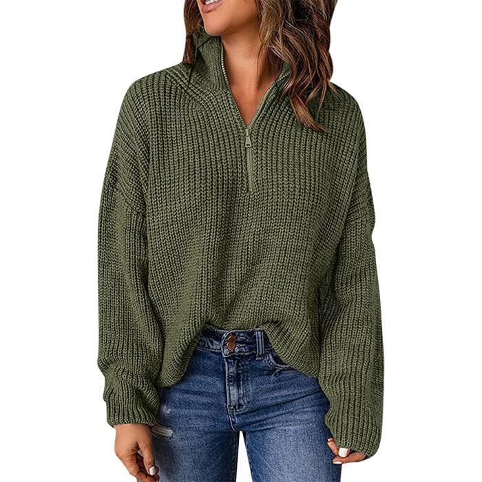 Pull Col Roule Femme Pull Femme Hiver Pull Femme Chic Pull Zippe Femme Pas Cher Pull Maille Femme Pull Chandail Femme Chaud Pullover Vert Cdiscount Pret a Porter