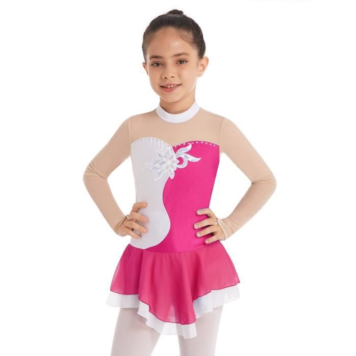 Oyolan 4 Pièces Ensemble Gymnastique Fille Enfant Justaucorps et Legging Short Chouchou Tenue Danse Gym Patinage Sport Fitness A Bleu 5-6 ans