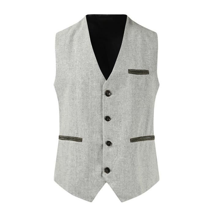 Gilet de Costume Homme Sans Manches Veste jointif Casual Col V Slim Fit Mariage Soir?�e Printemps 