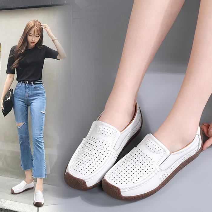 Mocassins Femmes été - Chaussures Plates Respirantes Ethniques | Talon Plat Semelle Souple | Chaussures Décontractées Style Bohème