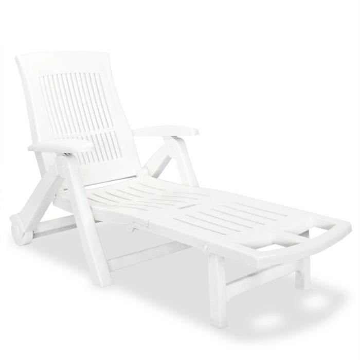 chaise longue de jardin chaise longue pliante bain de soleil transat avec repose pied plastique blanc cdiscount jardin