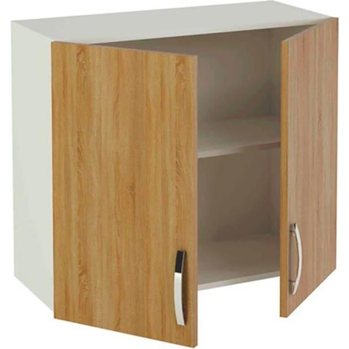 meuble haut de cuisine 2 portes coloris chêne cortez - hauteur 70 x longueur 80 x profondeur 35 cm