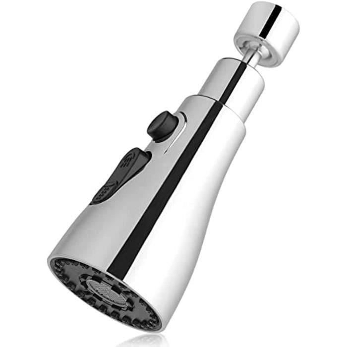 Douchette Évier Cuisine 360° Rotatif - 3 Modes (Économie, Pulvérisation, Massage) - Adaptateur M22-M24 Inclus - Argent