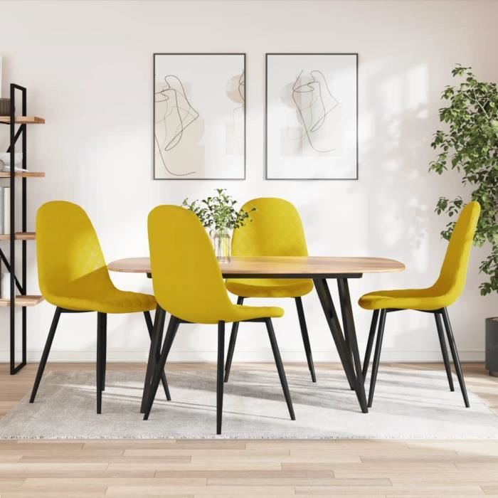 Chaises de salle à manger - SALUTUYA - TJ54601 - Jaune moutarde - Velours - Lot de 4