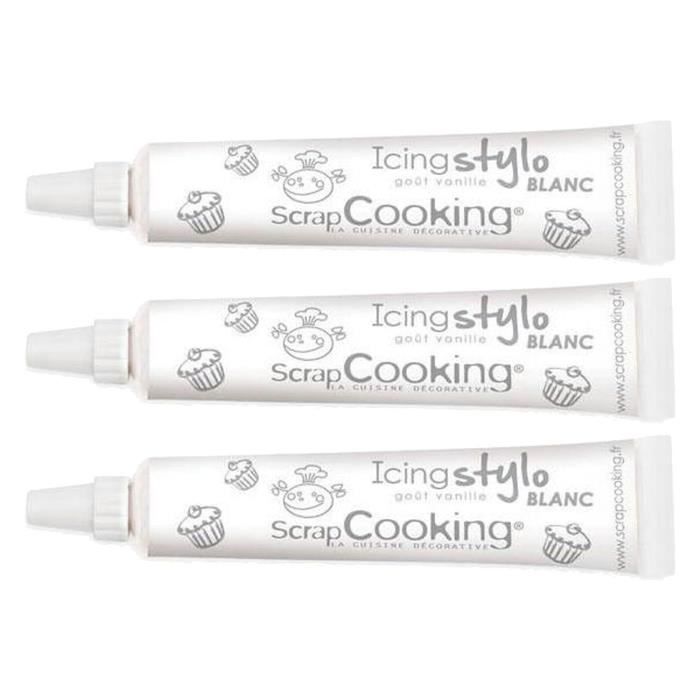 Glaçage blanc pour pâtisserie avec stylo de glaçage noir - ScrapCooking -  100g - 3 douilles interchangeables - Cdiscount Bricolage