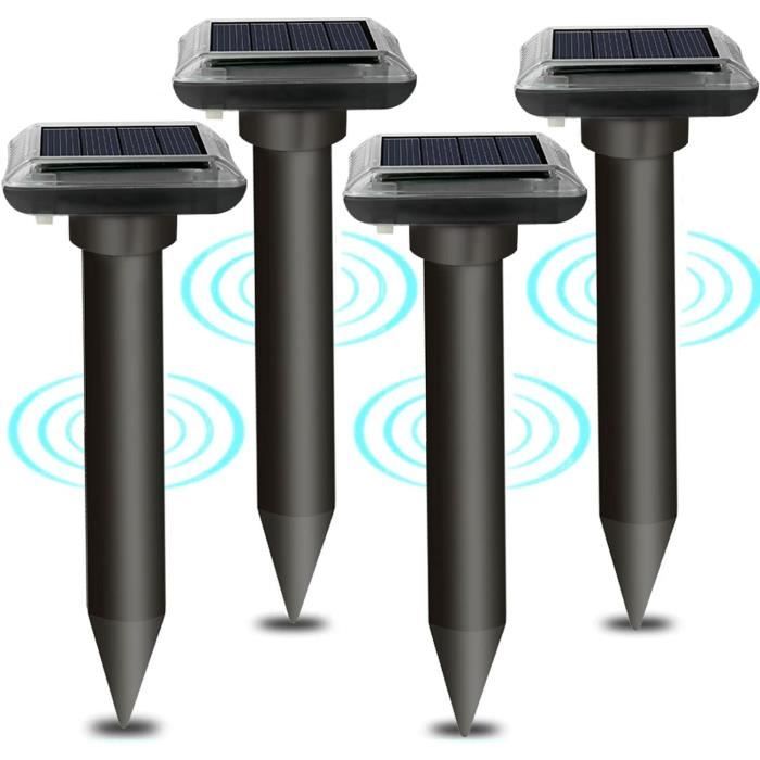 Répulsif à Taupes Solaire 4 Pièces - Ultrasons Pour Éloigner Rongeurs Et Serpents