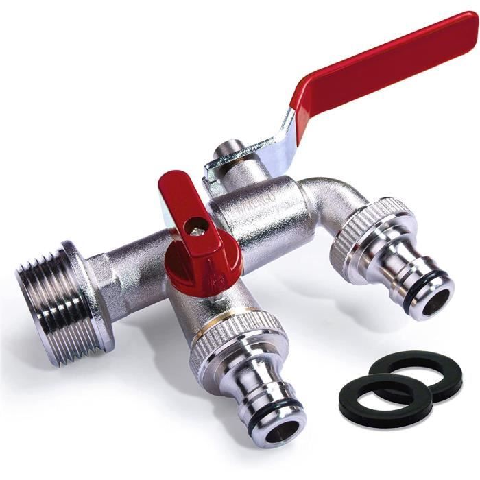 Watergo WATERGO Premium Robinet double 3-4 pouces rouge - Robinet double en ...