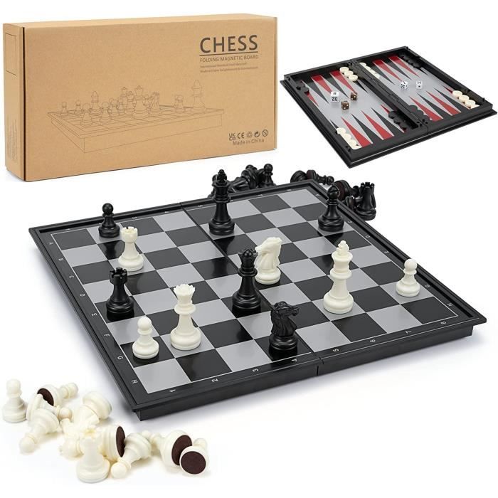 Jeu D'échecs 2 En 1 En Bois Magnétique – Échiquier Pliable 30x30 Cm – Inclut échecs Et Dames – Idéal Voyage, Cadeau