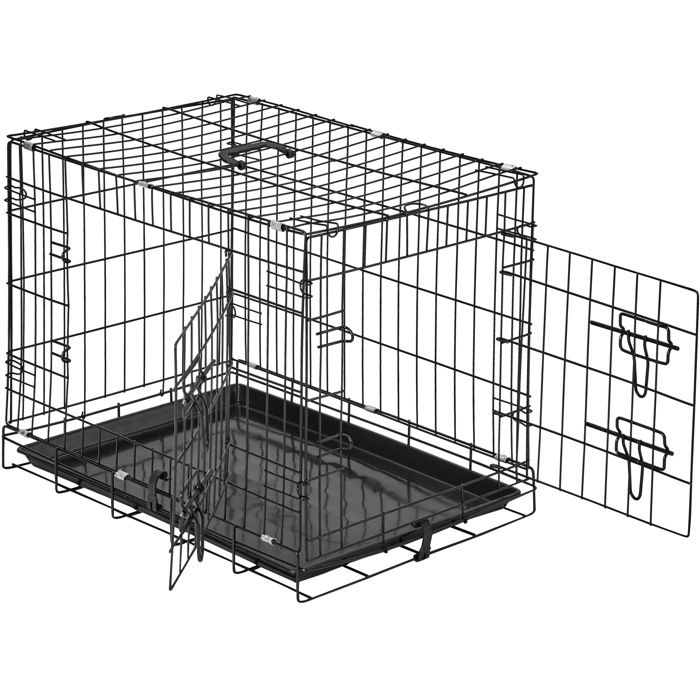 TECTAKE Cage de transport acier MILAN Pliable et portable en Métal et plastique solide - Noir