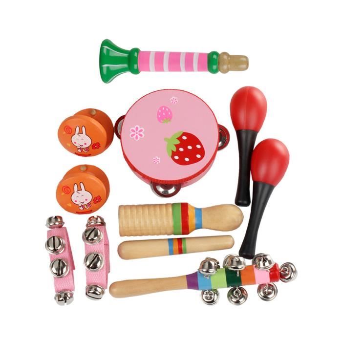 Avanc 10x Instrument De Musique Jouet Bebe Enfant Tambourin Marteau De Sable Cloche Corne Rose Cdiscount Instruments De Musique