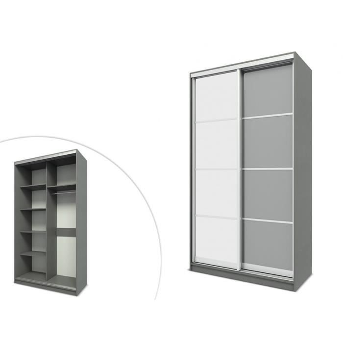 Armoire Avec Miroir Yelena 2 Portes Coulissantes L 120 Cm