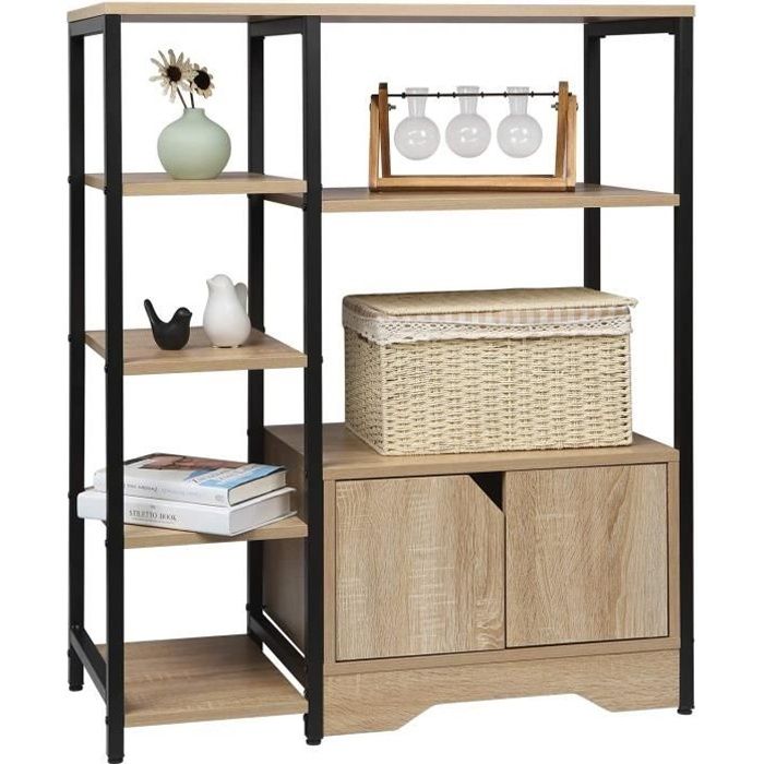 WOLTU Bibliothèque Meuble de Rangement en métal et MDF Style industriel avec Étagères et Armoire 80x35x97cm Chêne Clair WOLTU Bibliothèque Meuble de Rangement en métal et MDF Style industriel avec Étagères et Armoire 80x35x97cm Chêne Clair