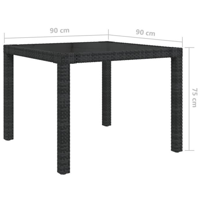 wxs - table de jardin 90x90x75 cm verre trempé et résine tressée noir - dx0743